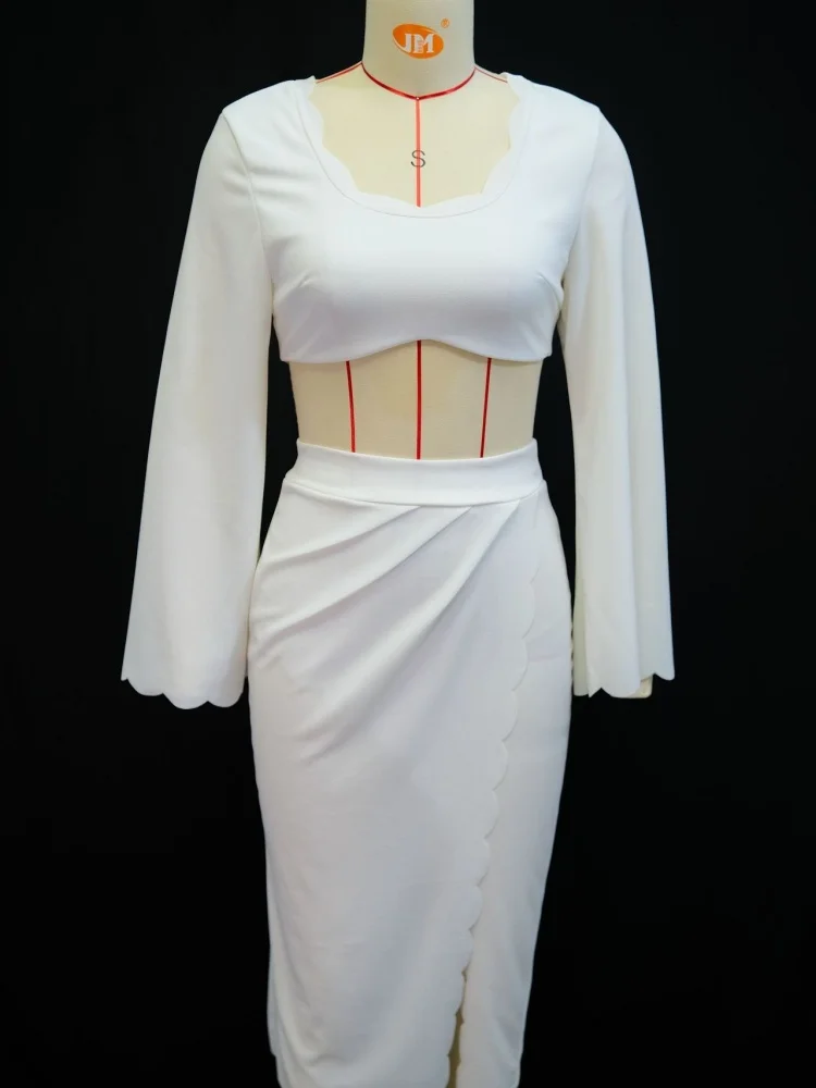 Wmstar Two Piece Set Women Wholesale Stock Cross Border 2025 Autumn New Style Fresh Flared Sleeve Slim Solid Color Slit Suit