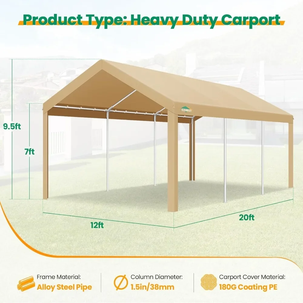 NEW-Carport Canopy 12x20 Heavy Duty Portable Garage 2.0, Car Canopy Car Tent Upgrade Waterproof & UV Protected with Built-in San