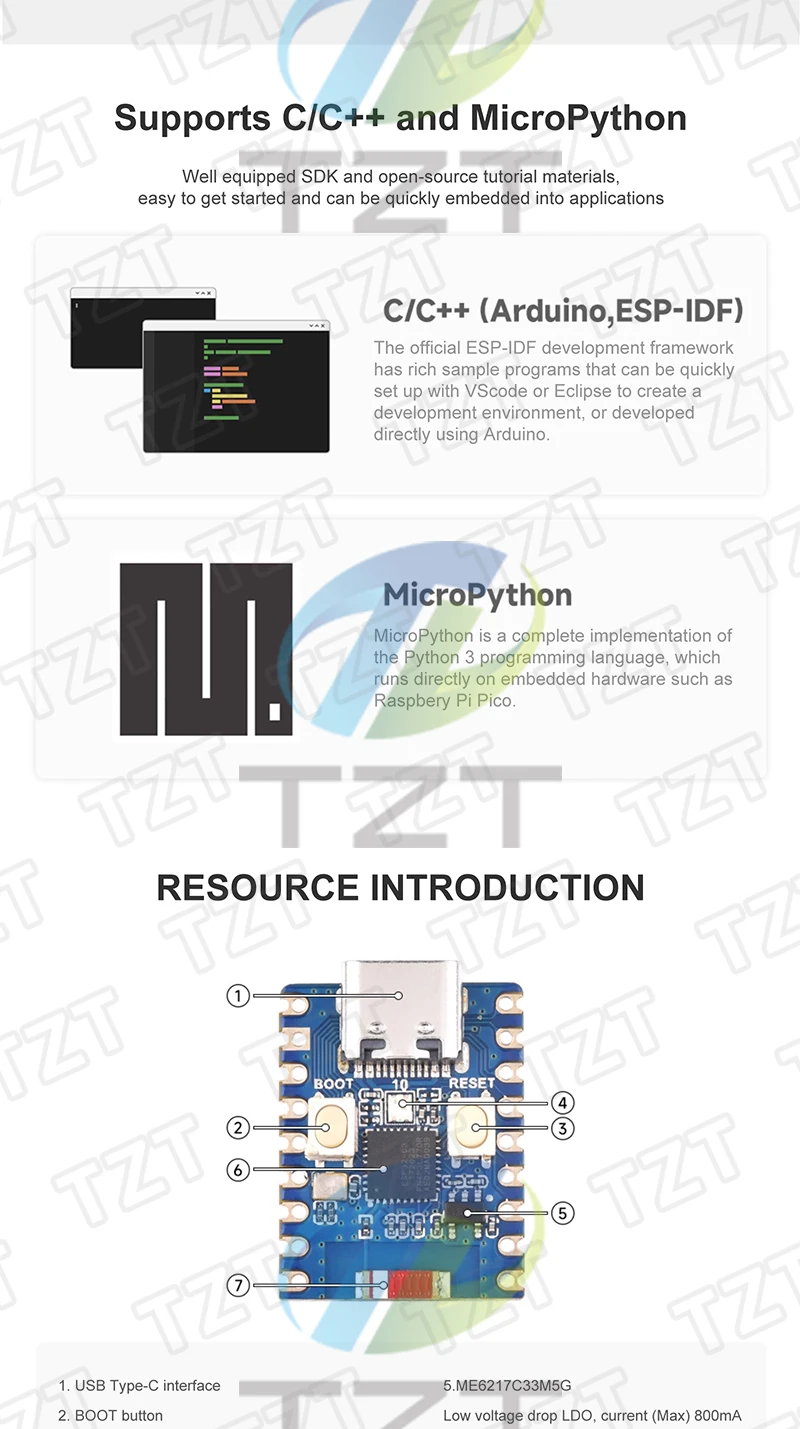 1/3/5PCS ESP32-S3-Zero ESP32-C3-Zero Mini Entwicklungsboard TZT WiFi+Bluetooth Ultrakleine Größe ESP32-S3-FH4R2 C3 Supermini – Detail 2