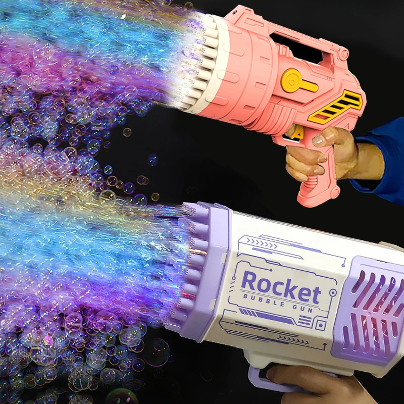Rocket Bubble Gun Led Electric Automatic Magic Soap 69 Holes Bubbles