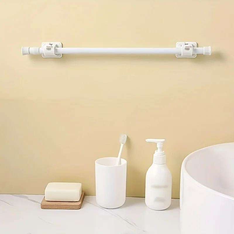1pc Multifunctional Non-Slip Punch-Free Telescopic Fine Bar, Towel Bar for Bathroom, White