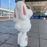 Costume de Cosplay lapin en peluche pour enfants, ensembles chauds d'hiver pour enfants, haut, pantalon, chapeau, Costume pour filles, tenues de fête d'halloween, cadeau 1