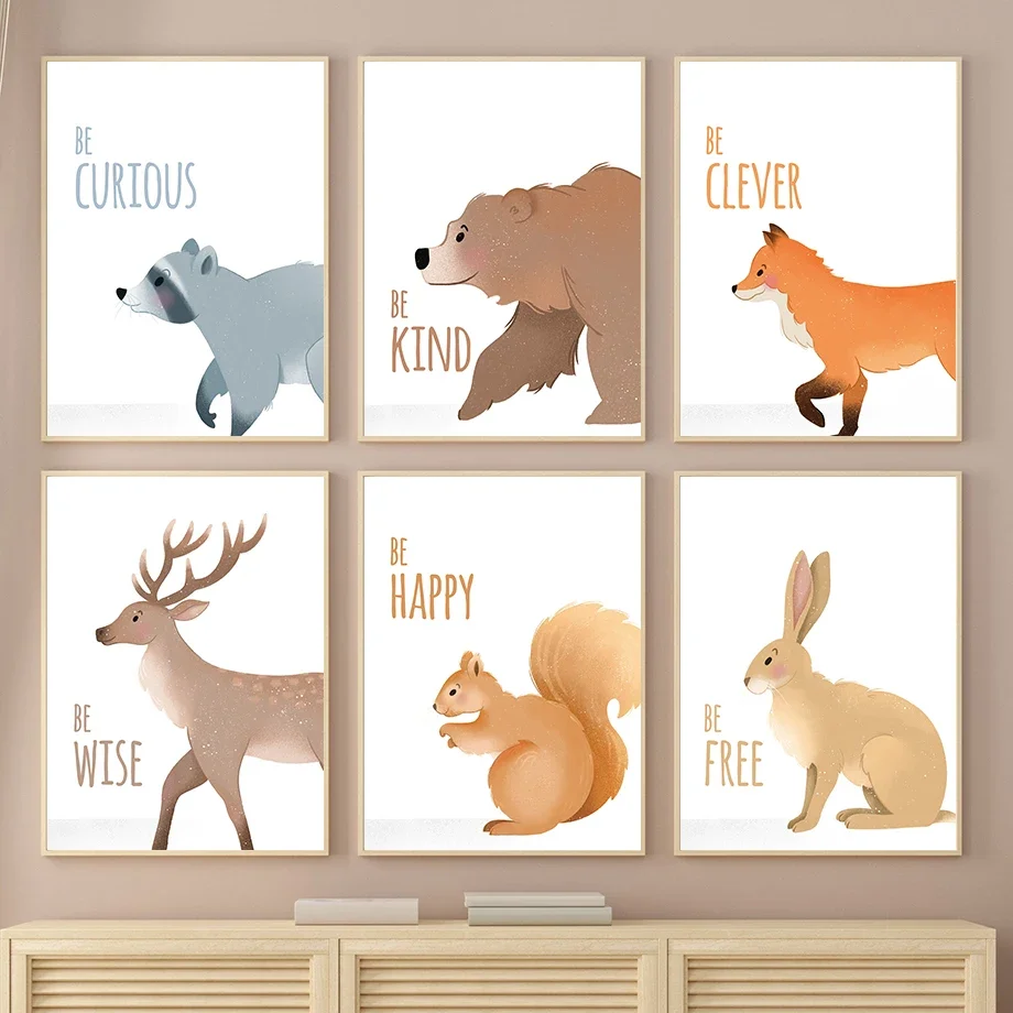 

Raccoon Fox Bear Sika Deer Rabbit Squirrel Wall Art Posters Prints Nordic Canvas Painting Jungle Animals Pictures For Kids Room