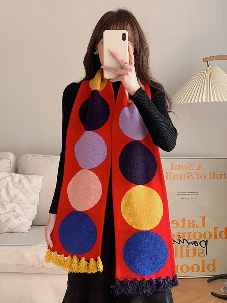 Polka Dot Winter Scarf Women Scarf Dot Tassel New Polka Dot Scarf