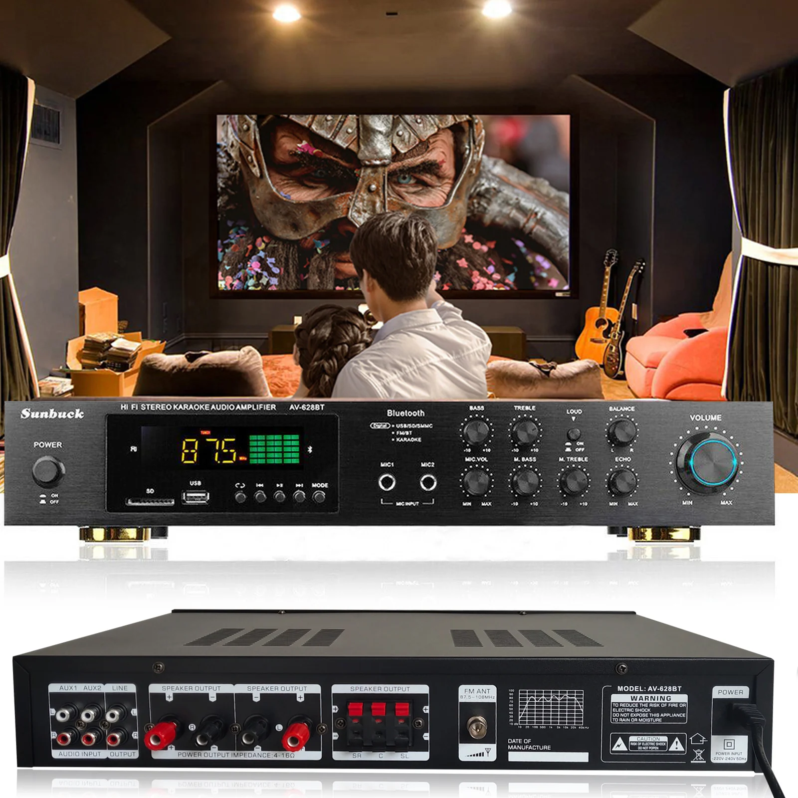Amplificateur Audio 5 Canaux 600W - Bluetooth, FM, USB, Karaoké, Pour Home Cinéma Et Fêtes