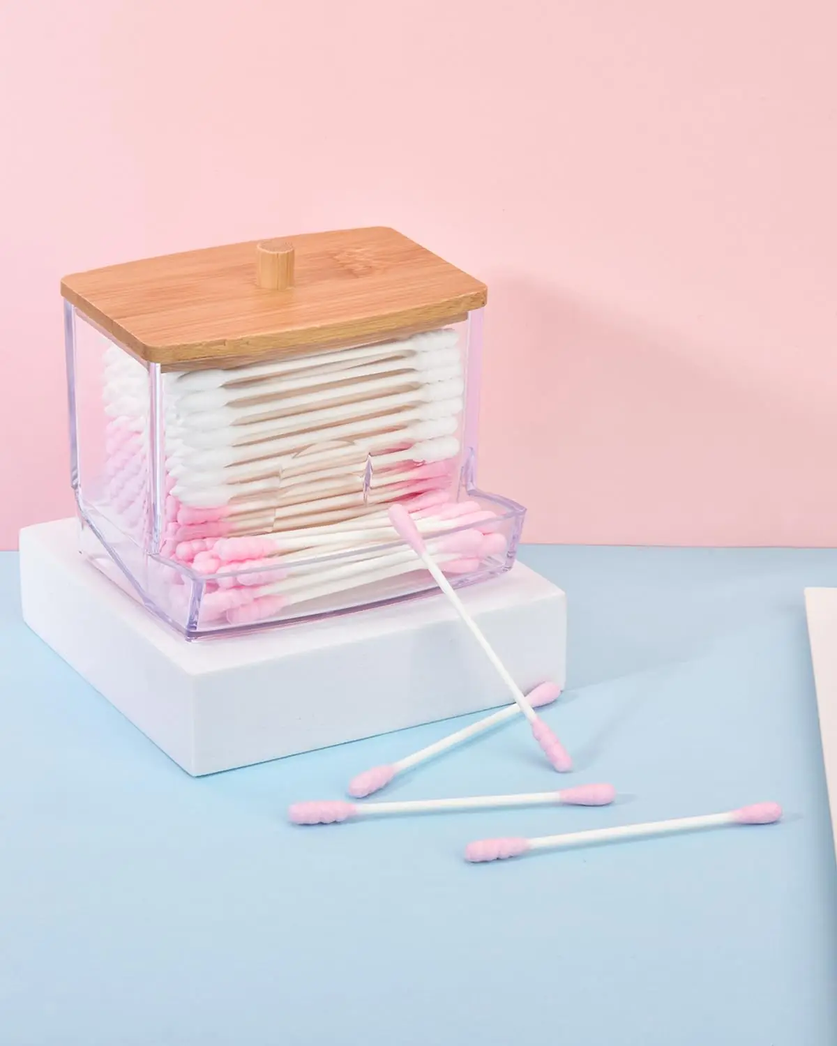 1Pcs Cotton Swab Holder with Bamboo Lid storage box,cotton swab holder