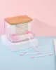 1Pcs Cotton Swab Holder, Cotton Swab Dispenser with Bamboo Lids,Bamboo Bathroom Storage Jars Storage Containers Clear Plastic 5