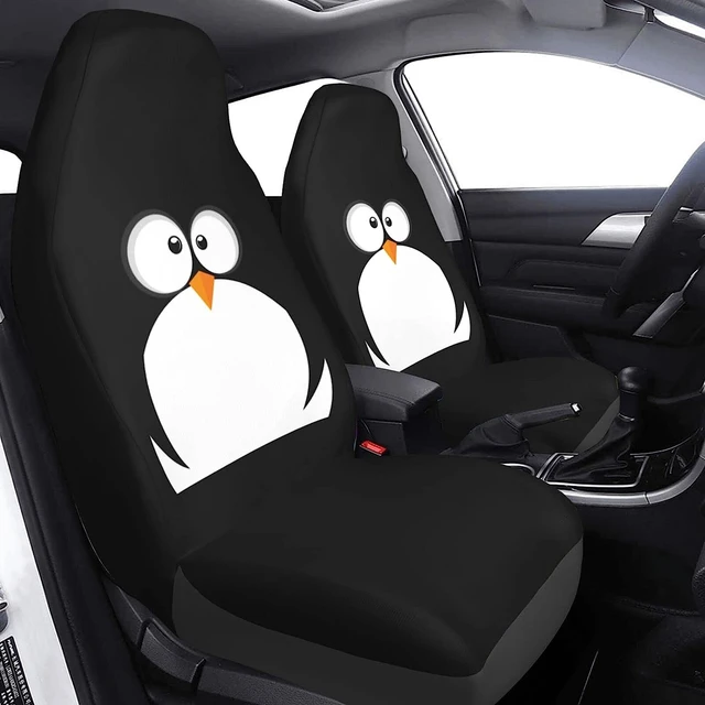 Funny Penguin Face Car Seat Covers Set 2 Pcs Auto Interior Car