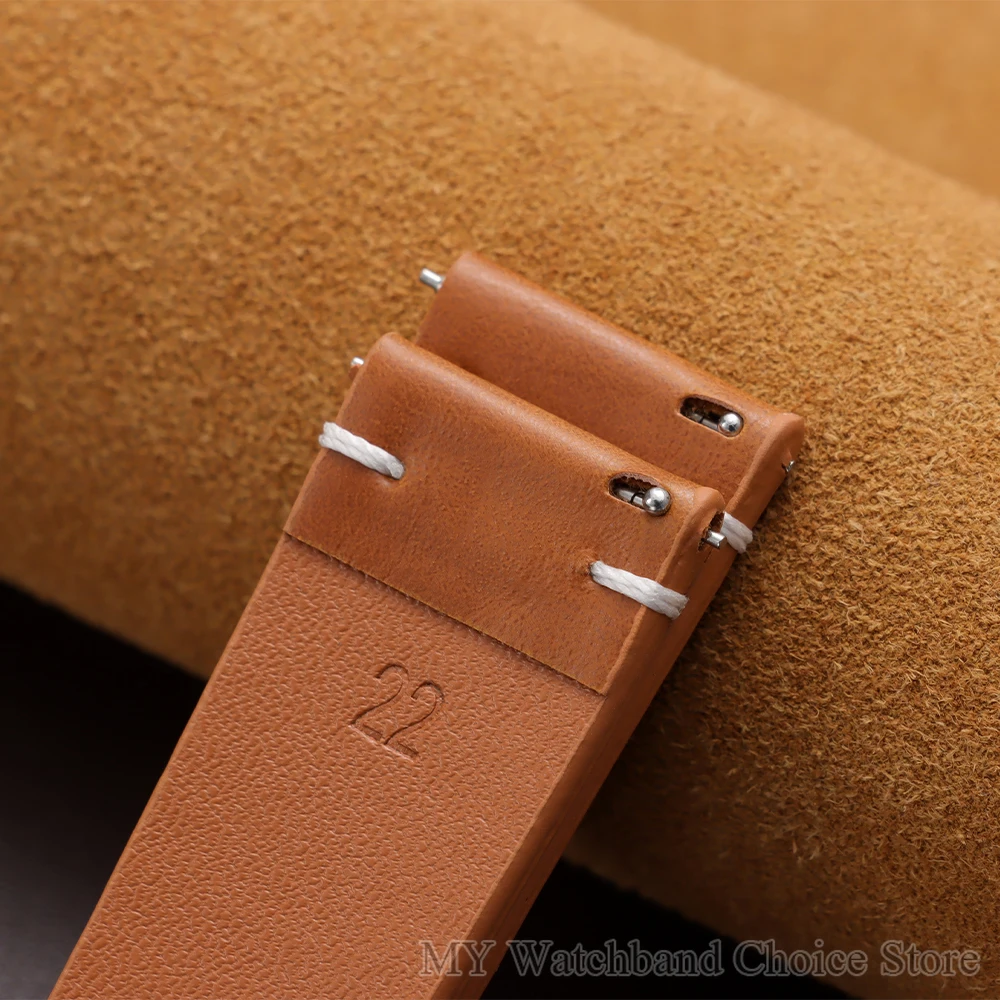 Vintage Cowhide Leather Watch Band - Handmade Stitching, Soft Sport Bracelet with Quick Release