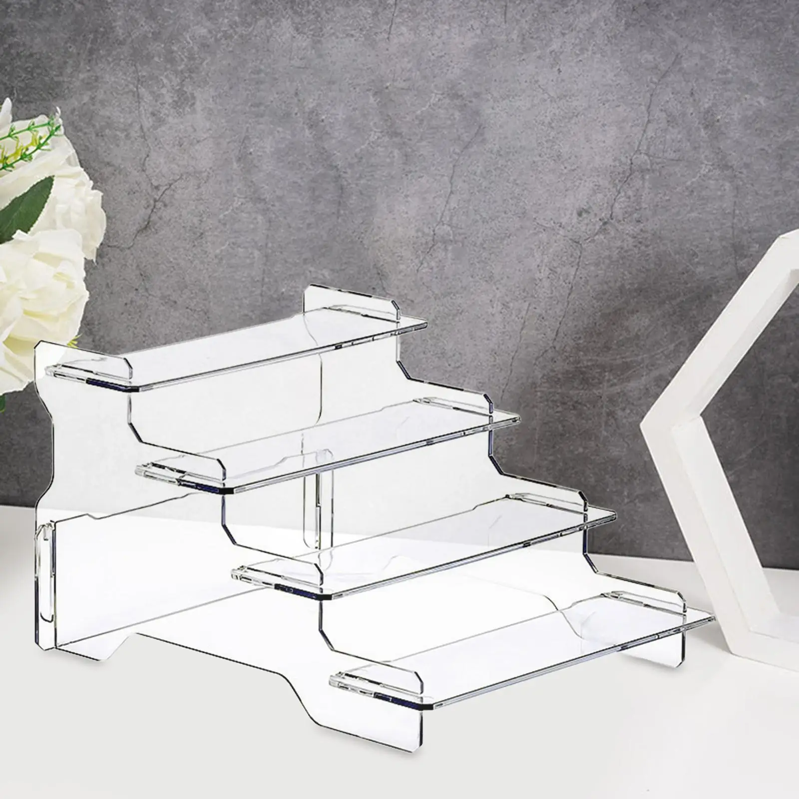 Transparent Clear Display Riser Shelf Cupcakes Holder Organizer Stand Storage Showcase Fixtures for Cabinet Collectibles Perfume