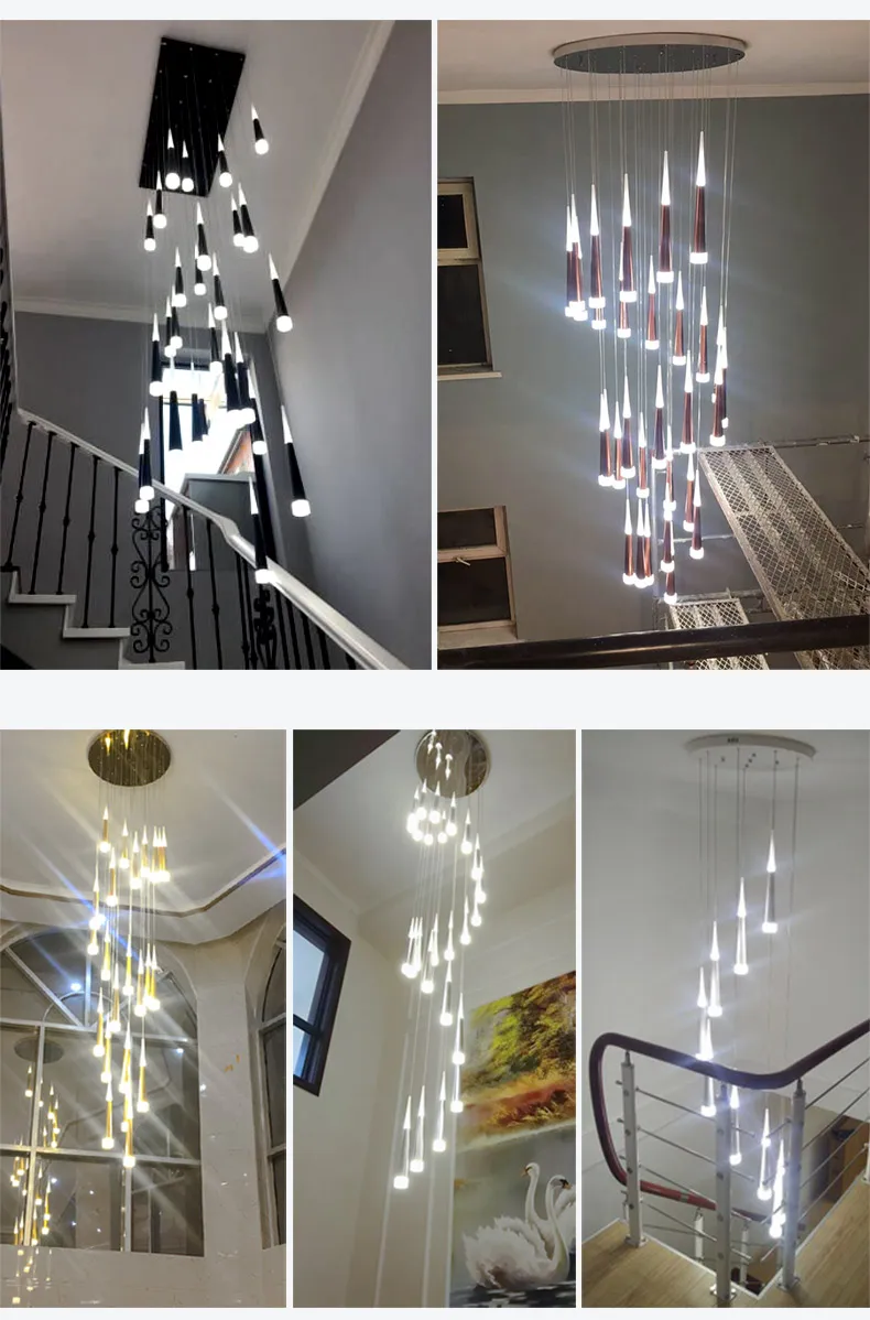 globe pendant light Stair chandelier modern minimalist atmosphere creative duplex building empty loft villa living room rotating long chandelier hanging lights for bedroom