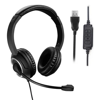 Cuffie cablate USB con microfono Auricolari stereo con riduzione del rumore per giochi di cuffie aziendali da ufficio per computer PC portatile