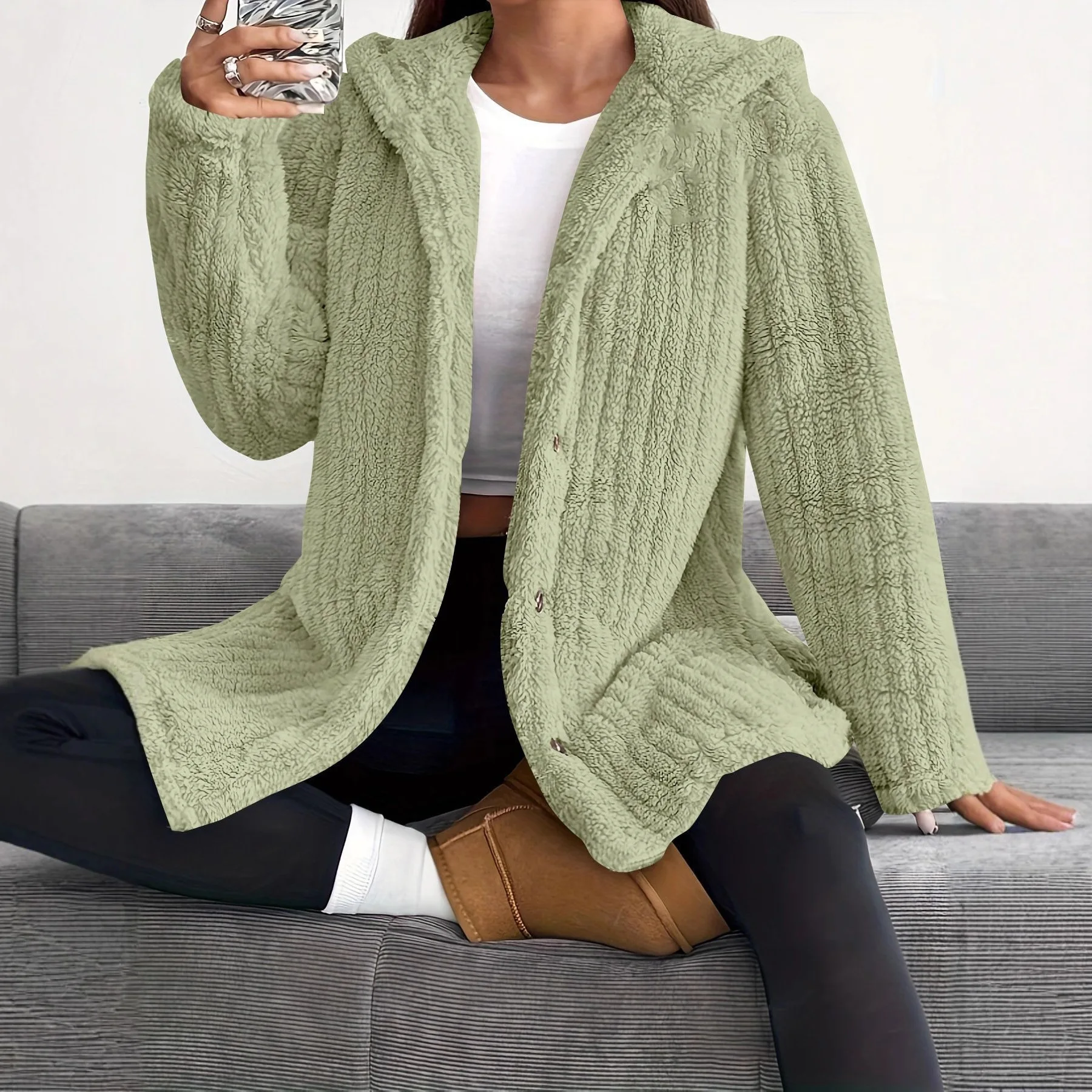 Soft Fluffy Women Fleece Hoody Jacket Autumn Winter