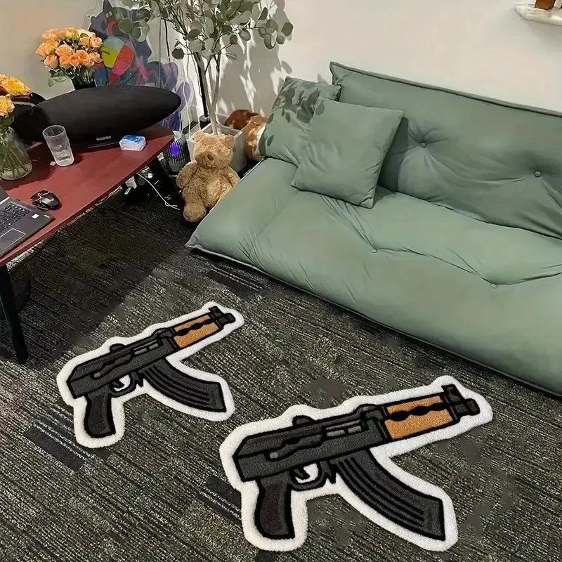 VIKAMA Kreative Teppiche im Gewehr-Design, Bodenmatten für Wohnzimmer und Schlafzimmer, dekorative Teppiche für Jungenzimmer mit Plüschwärme – Detail 1