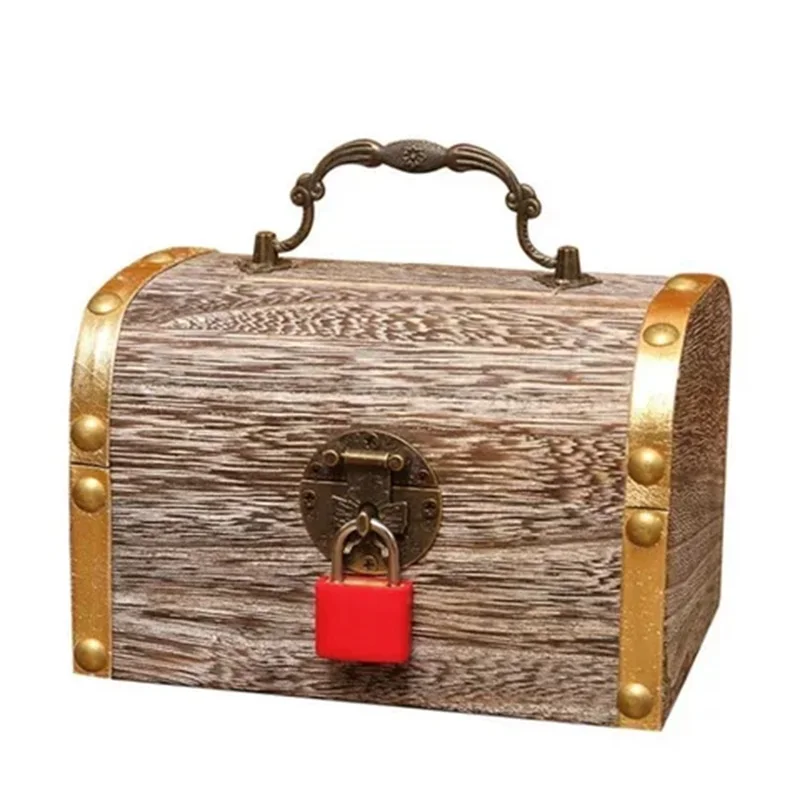 

S/M/L/XL Wooden Piggy Bank Treasure Chest Savings For Coins Cash Safe Money Box Retro With Lock Crafts Home Decoration