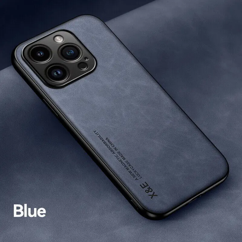 thumbnail image 1 of Sheepskin Leather Magnetic Holder Case For iPhone 15 14 13 12 11 Pro Max 13 Mini XR XS 8 7 Plus Shockproof Matte Slim Soft Cover, 1 of 5