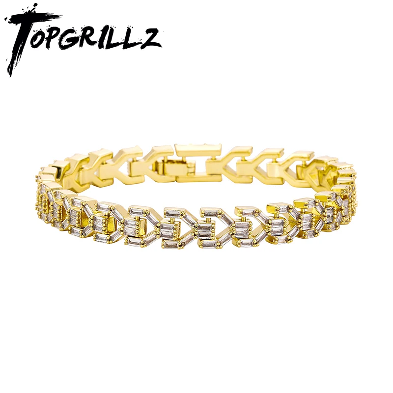 

TOPGRILLZ сверкающий 8 мм браслет багет кубический цирконий золотой серебряный цвет браслеты Y-образные модные изысканные ювелирные изделия для мужчин женщин