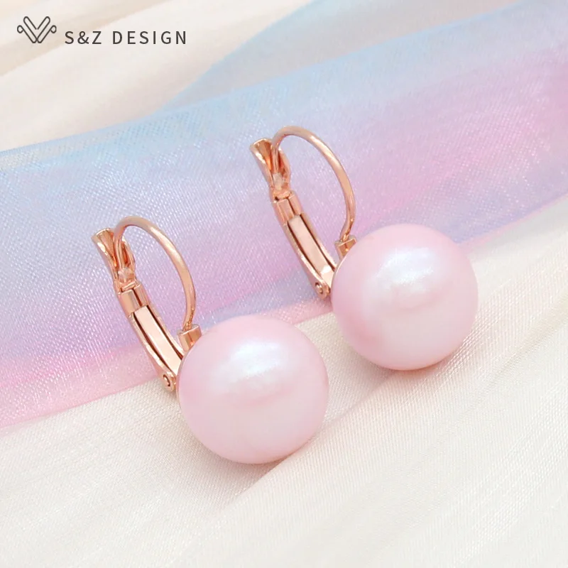 S&Z DESIGN New Fashion Big Round Colorful Imitation Pearl Drop Earrings For Women Girl Wedding Party Jewelry Eardrop