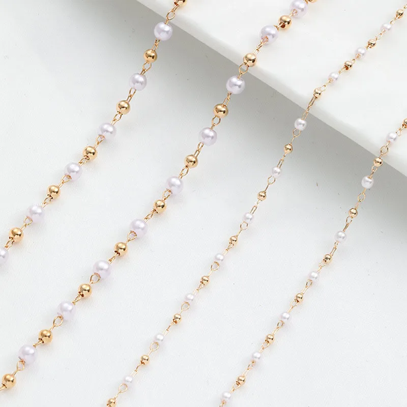 

14K Gold Filled Round Beads Pearl Connect Link Chains for Jewelry Making Handmade Fashion Bracelet Necklace Material Component