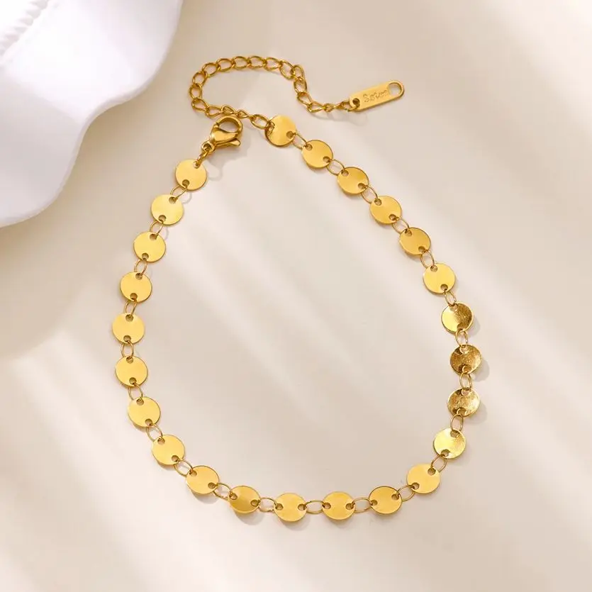 Stainless Steel Double Hole Disk Anklets For Women