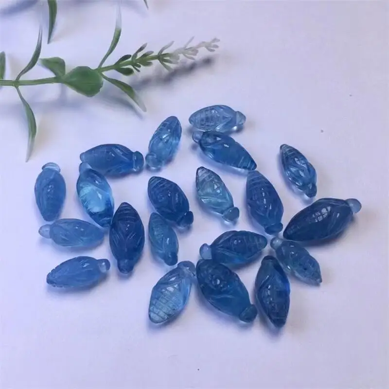 

5PCS Natural Aquamarine Corn Carving Blue Crystal Crafts Energy Gemstone DIY Pendant Healing Jewelry Gift 14-19mm