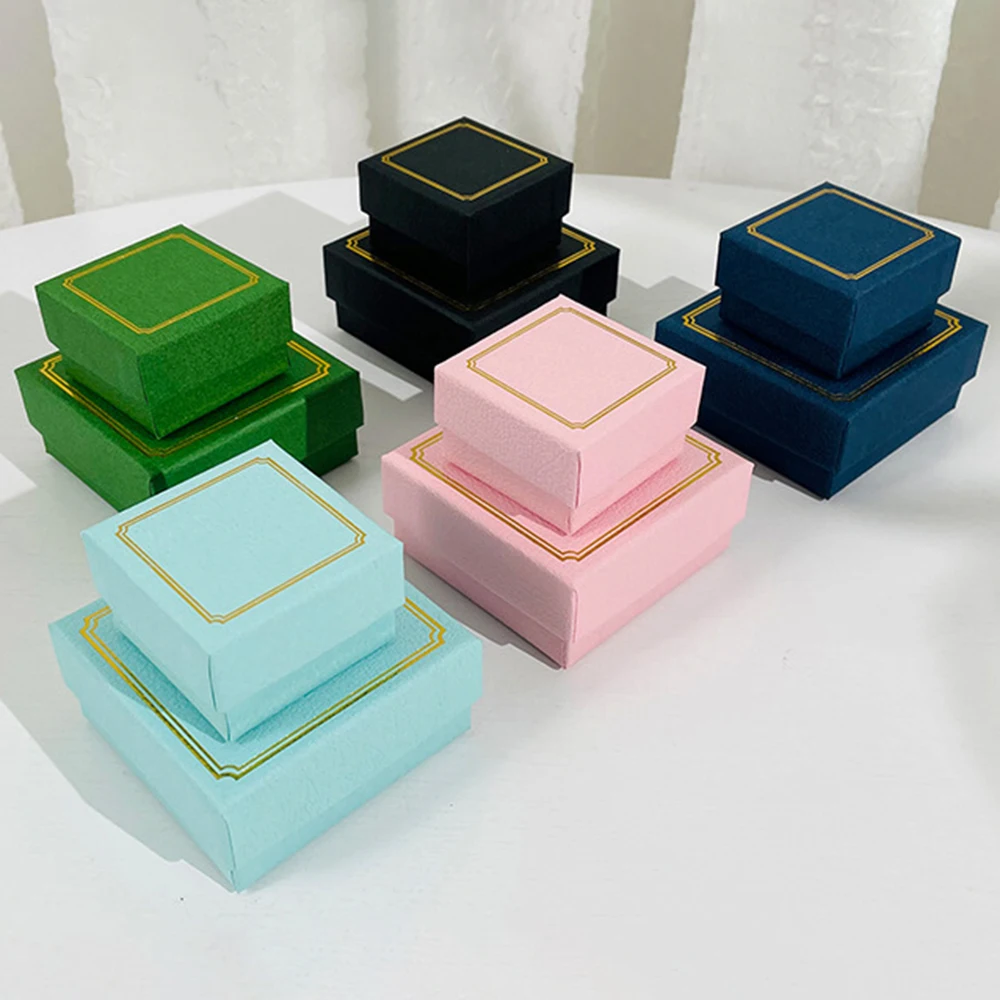 New Square Frame Foil Stamping Jewelry Box High Quality Gift Jewelry Packaging Paper Box Ring Earrings Pendant Jewellry Boxes