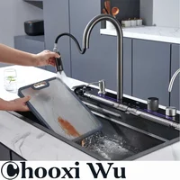 CHOO XIWU-อ่างล้างจานสแตนเลสพร้อมก็อกน้ำจอแสดงผลดิจิตอลอ่างล้างจานอ่างล้างจานอ่างล้างจานอ่างล้างจานอ่างล้างจานอ่างล้างจานแบบเดี่ยวขนาดใหญ่อ่างล้างจานแบบน้ำตกระบบ5ฟังก์ชั่น 3