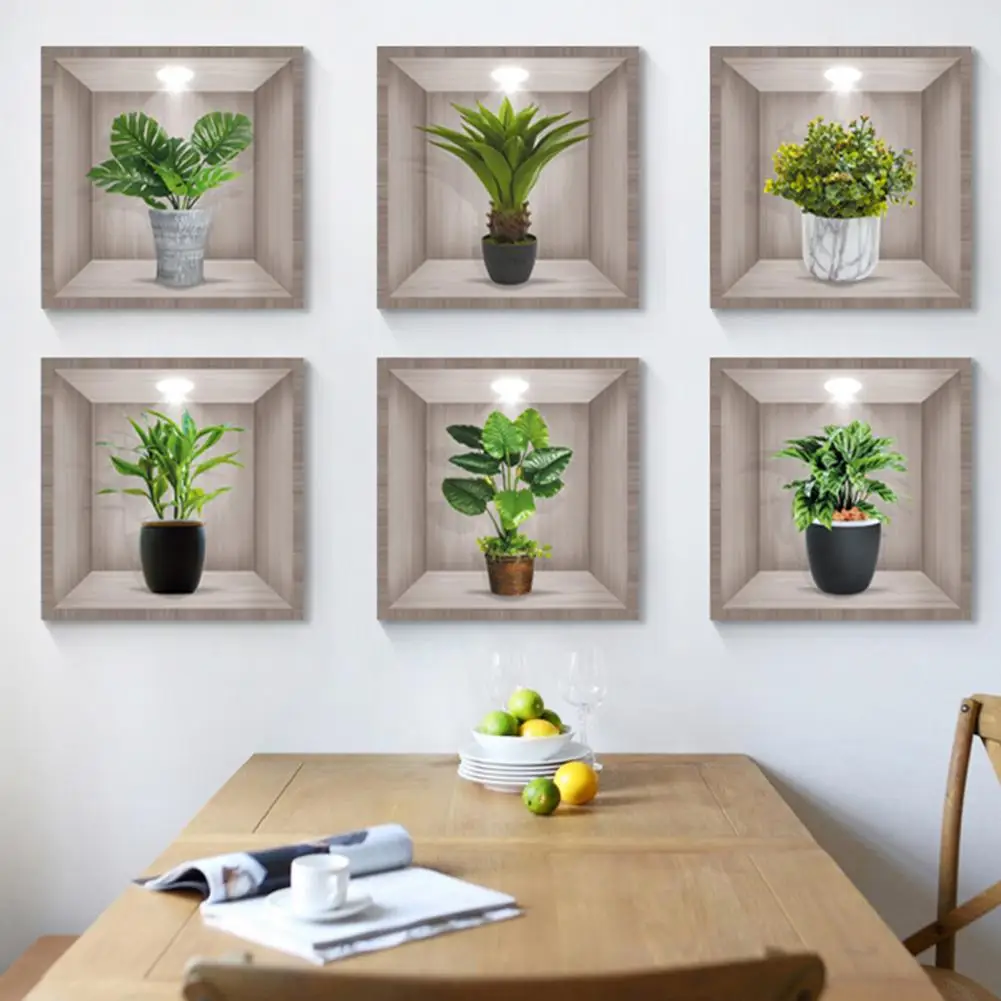 

Artistic Wall Decals Stylish Home Decor Stunning Room Decoration 3d Vinyl Wall Sticker with Vases Design Green Plants for Simple