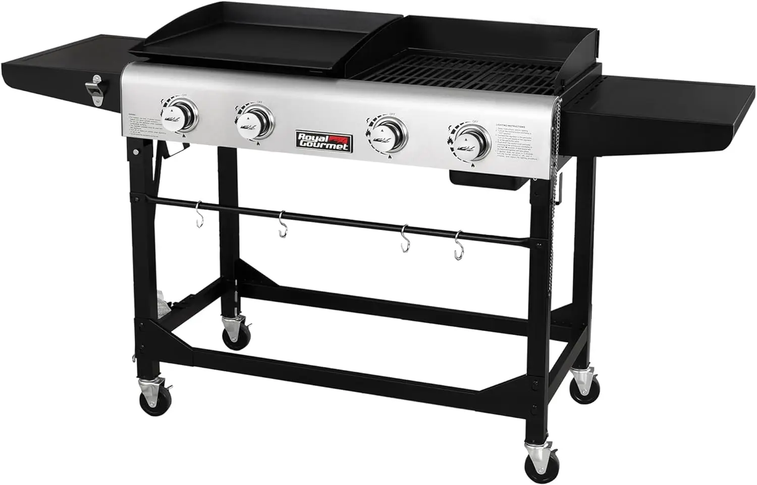 

Royal Gourmet GD401 Portable Propane Gas Grill and Griddle Combo with Side Table | 4-Burner, Folding Legs,Versatile, Outdoor