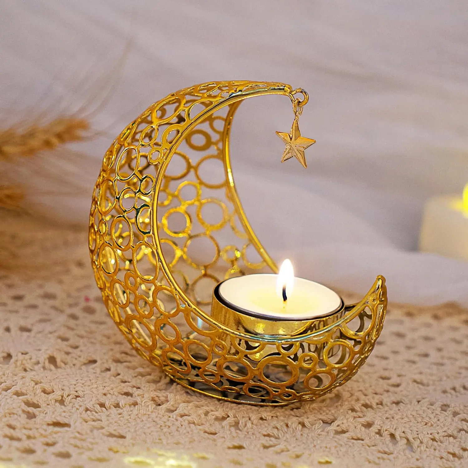 Moon Candle Holder Metal Christmas Decor Romantic Light INS Style Wedding Table Tea Light Cup Stand Table Decorations