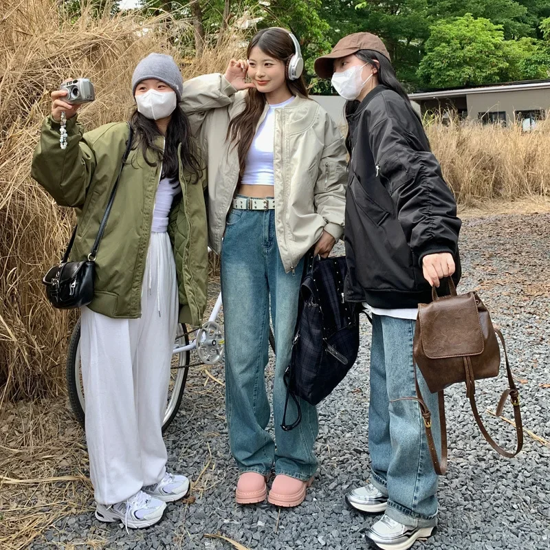 

American Retro Short Blouse Baseball Uniform Stand-up Collar Jacket Women's Autumn New Double-collar Student Couple Jacket