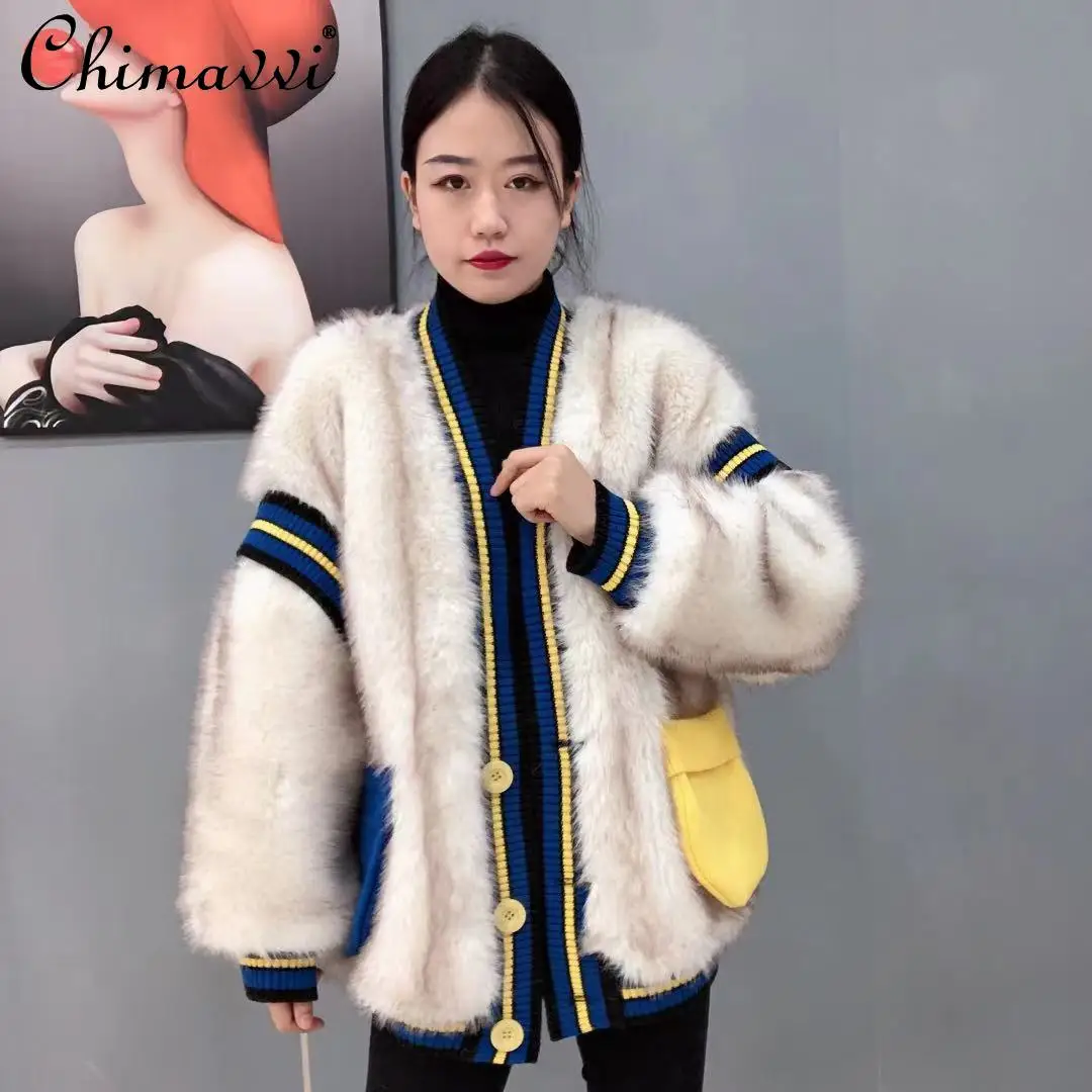 2021 New Winter Clothes Fashion High-End Warm Imitation Toka Long-Sleeved Jacket Loose Temperament All-Matching Women\'s Fur Coat