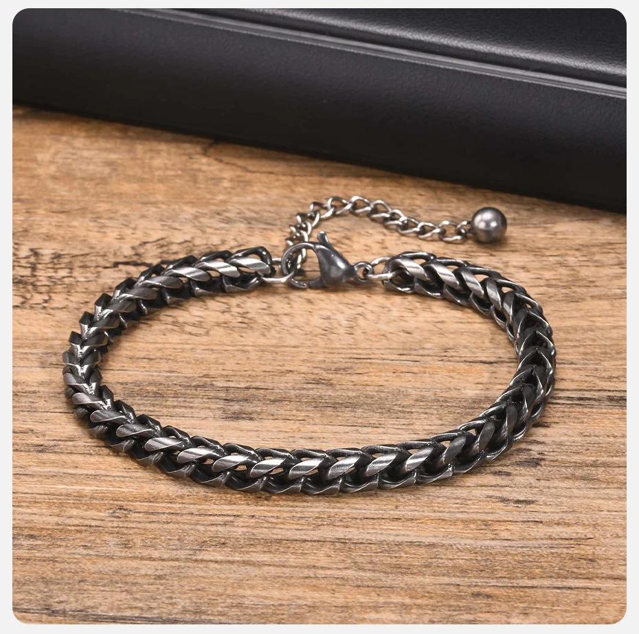 Vnox Vintage Herren Edelstahl Armbänder, doppels chichtige runde Bordstein kette Armband, oxidierte Wikinger Punk Schmuck – Detail 5