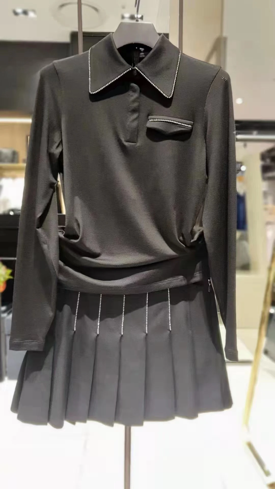 New spring autumn long sleeve big collar crystal elegant golf shirt for women ladies casual wear high quality top