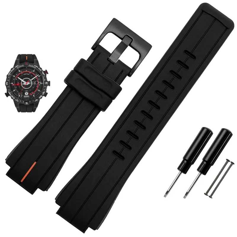 High-Quality Black Waterproof Silicone Sports Watchband - Men's 24mm