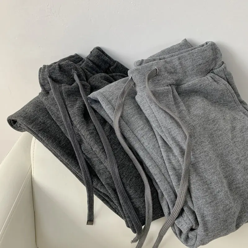 2023 Spring Autumn New Solid Color Fashion Elastic Waist Drawstring Wide Leg Trousers Women High Street Casual Loose Pocket Pant
