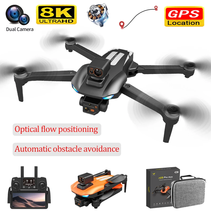 AE8 Pro Max Drone 8K HD Двойная камера GPS FPV 360 ° Обход препятствий Бесщеточный двигатель