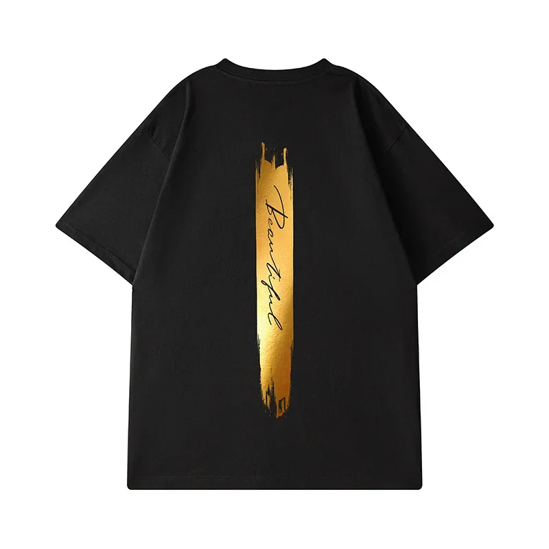 Summer Gold Letter Printed T Shirt For Men Cotton Short