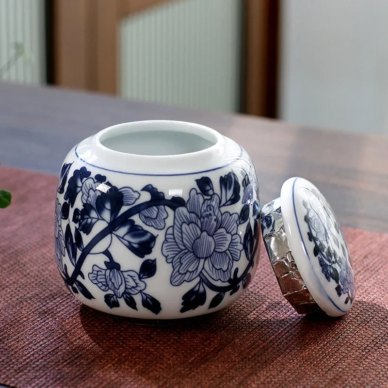 Chinese Blue and White Porcelain Tea Caddy Sealed Containers for Tieguanyin Travel Tea Bag Storage Box Coffee Canister tea tin box,tea canister,ceramic storage jar