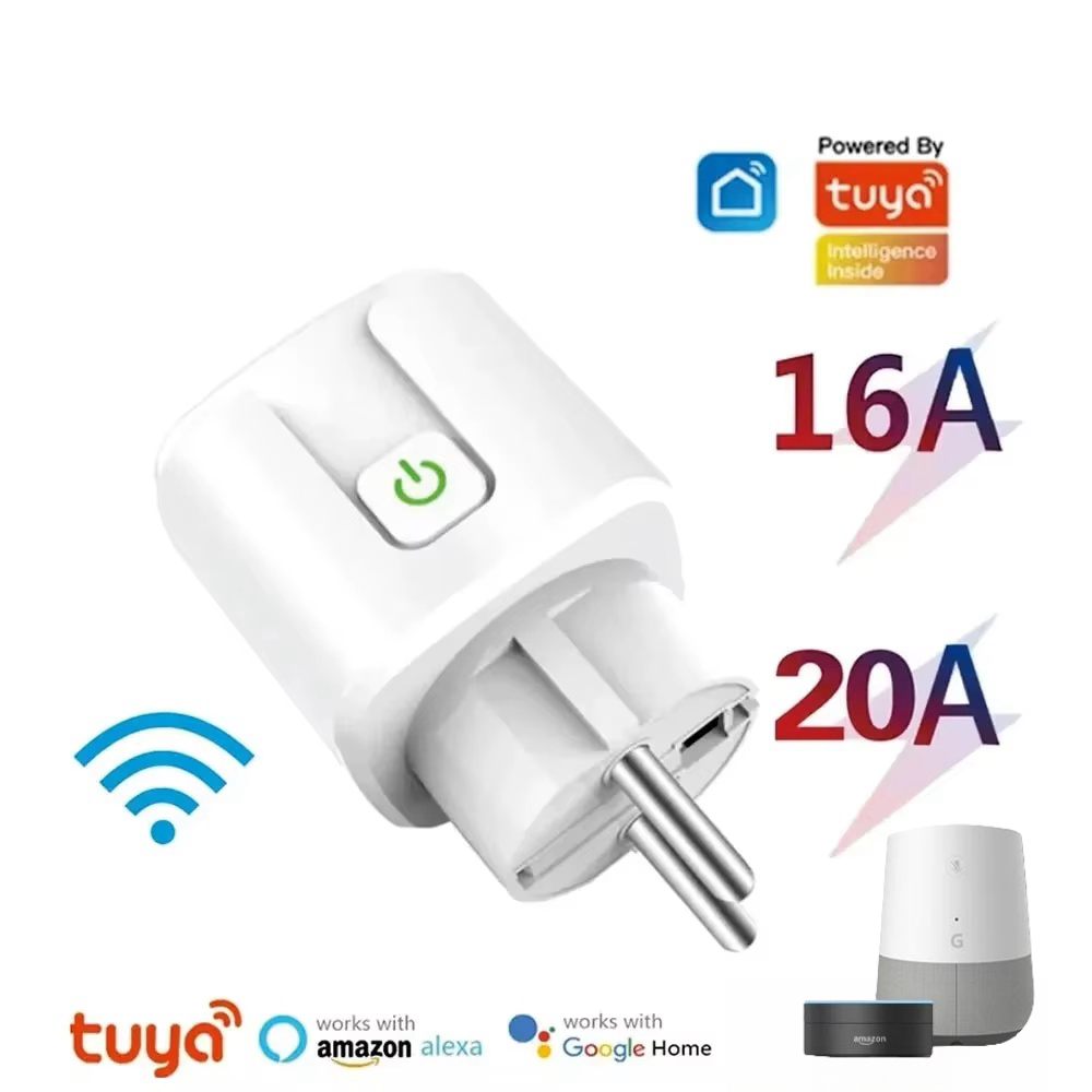 Tuya WiFi Smart Plug Socket EU 16/20A with Power Monitoring Timing Voice Control Works with Alexa Google Home Smart Life