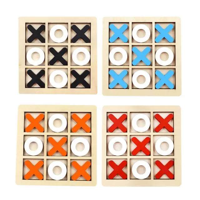 Wooden XO Tic Tac Toe Game Mini Chess Board Interaction Puzzle Montessori Play Game Training Brain Learing Early Educational Toy 2