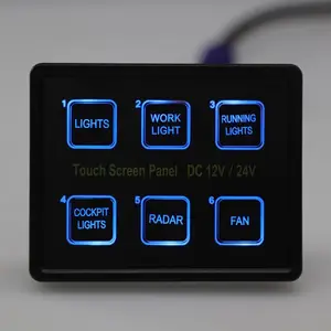 1 Set Car Marine Boat 6 Gang LED Capacitive Touch Control Screen Switch  Panel Slim Box With 15Pin VGA Tranmission Cable Easy Installation 