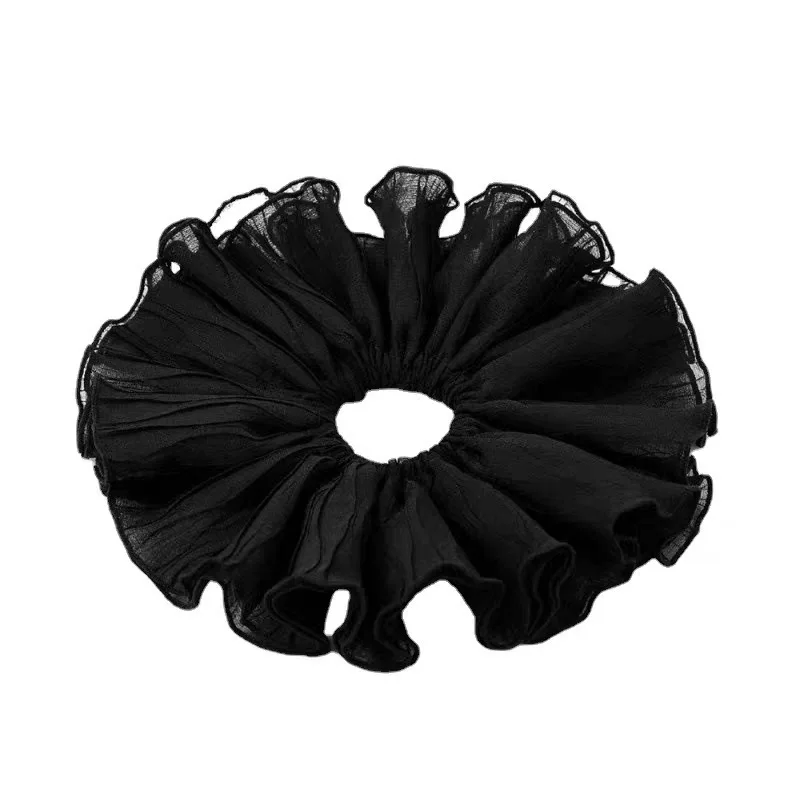 Elegant Women's Extra-Large Pleated Hair Flower Accessory in Black