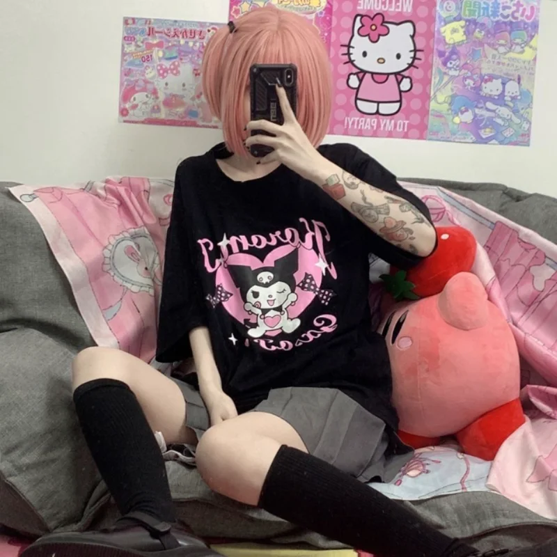 

Sanrio anime cartoon 100% cotton Kulomi short-sleeved T-shirt women's summer new print love soft girl tops ins tide wholesale