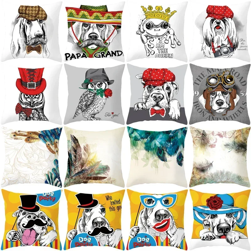 

Home Decorative Throw Pillow Cover Lovely Pets Dogs Cats Print Cushion Cover Living Room Sofa Seat Decor Pillowcase 18x18 Inches