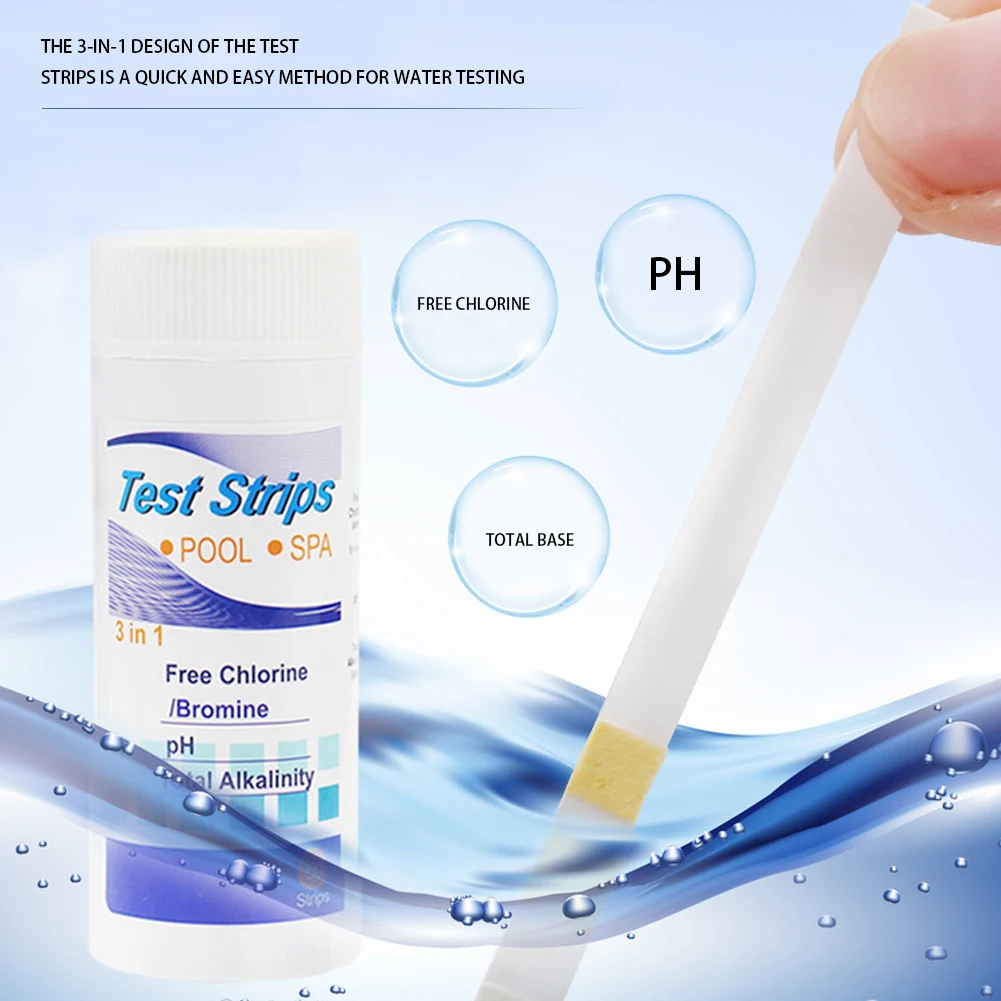 50pcs Water Quality Test Kit 3-in-1 PH Test Strips Residual Chlorine Value Alkalinity Hardness Tester For Pool
