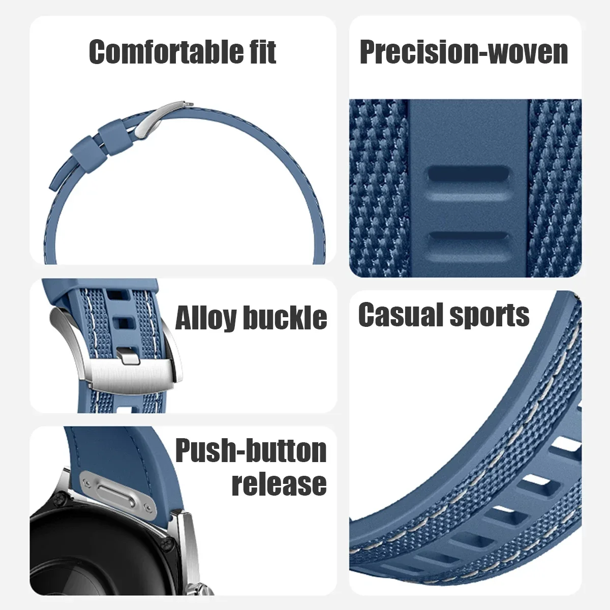 Universal 22mm Nylon Silicone Sport Strap with Quick Release Feature