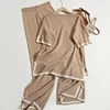 Elegant O-neck Side Slit Pullover Short Sleeve Wide Leg Pants 2-pieces New In Sets Women Solid Casual Sweatshirt Spring Summer 2