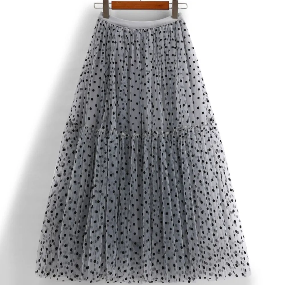 

New flocking polka dot mesh skirt fluffy women's cake A-line long skirt