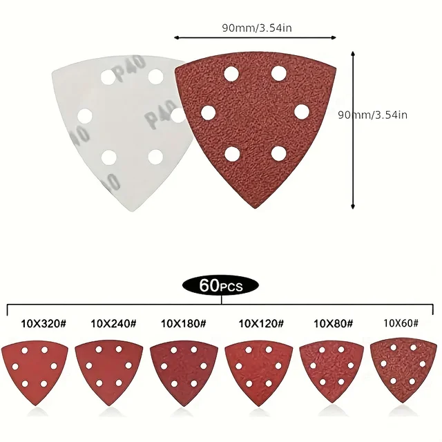 140mm X 90mm Sanding Discs – 50-Pack Hook & Loop, 5 Holes, 40 To 400 Grits For Random Orbital Sander